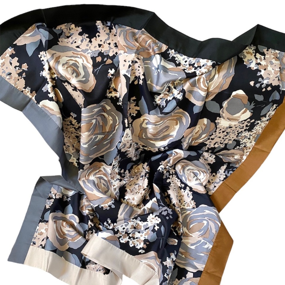 VINTAGE JIM THOMPSON 100% THAI SILK SCARF 42”x42” BLK/GRAY/CREAM, VINTAGE NWOT - Picture 9 of 16